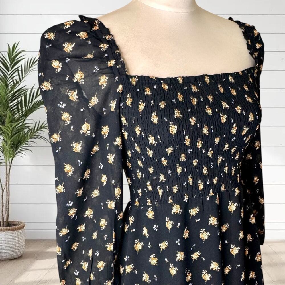 NWT Maje Rithik Dress Smocked Floral Boquet Long Sleeve Boho Flowers FR 40 US M - Picture 5 of 15